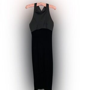 FULL length black gown high neck velour cross cross back size 6